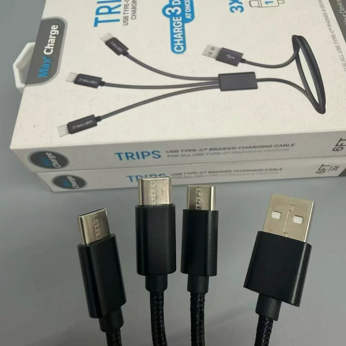 一拖三快充数据线 三合一充电线 编织线身 现货