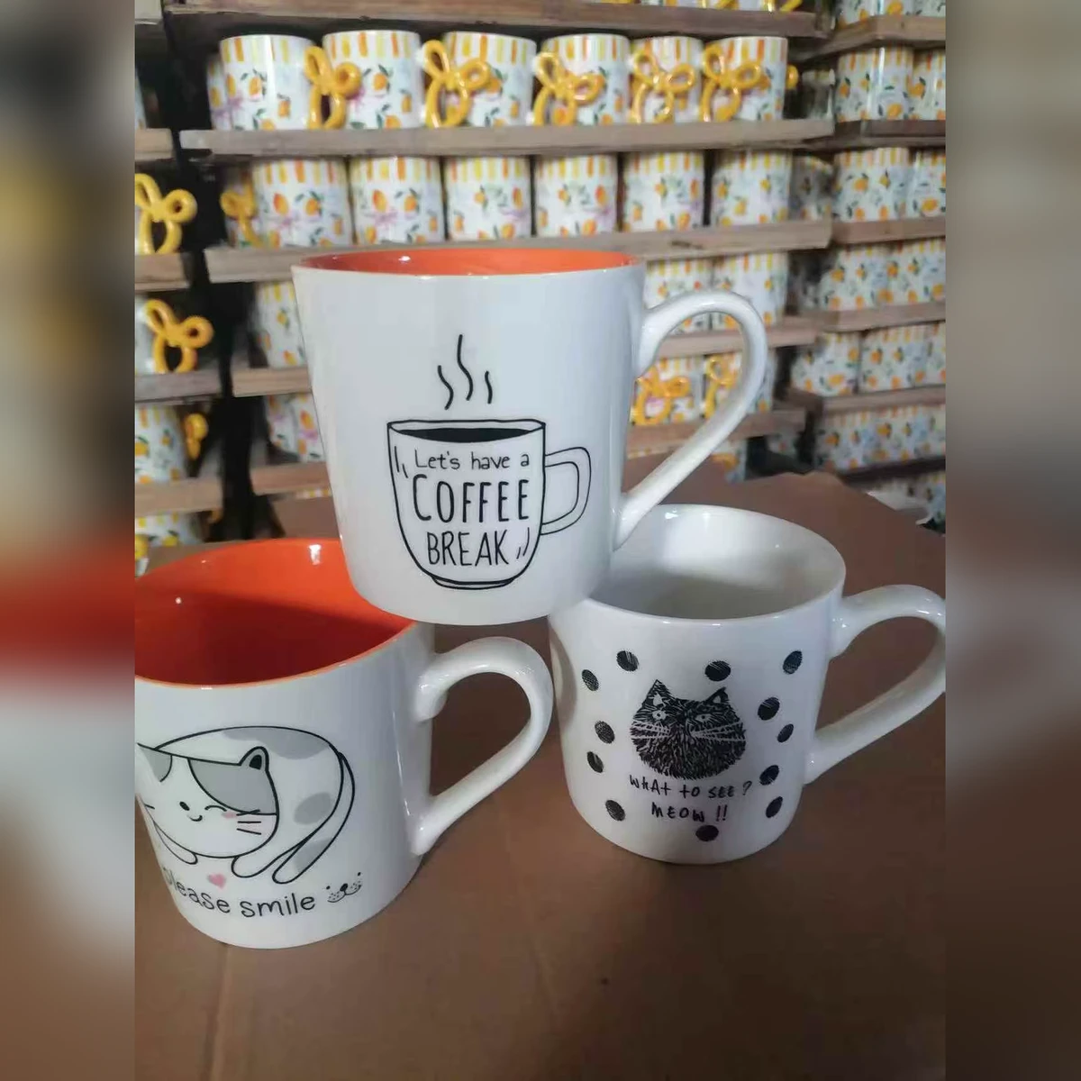 陶瓷马克杯咖啡杯 趣味英文印花 多图案混装 现货
