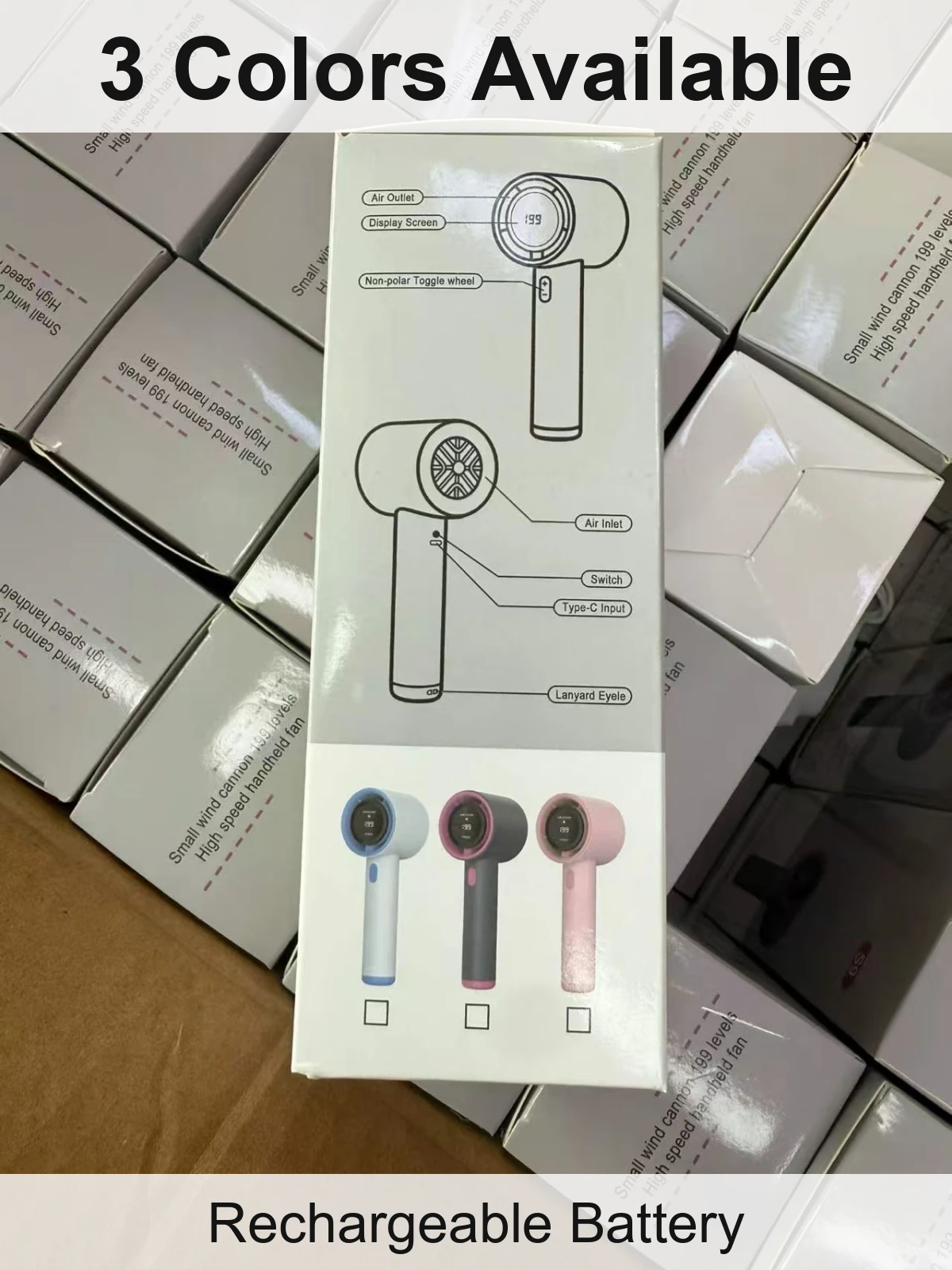 迷你手持风扇 折叠手柄可立桌面 大风力低噪音 粉黑双色 1000个
