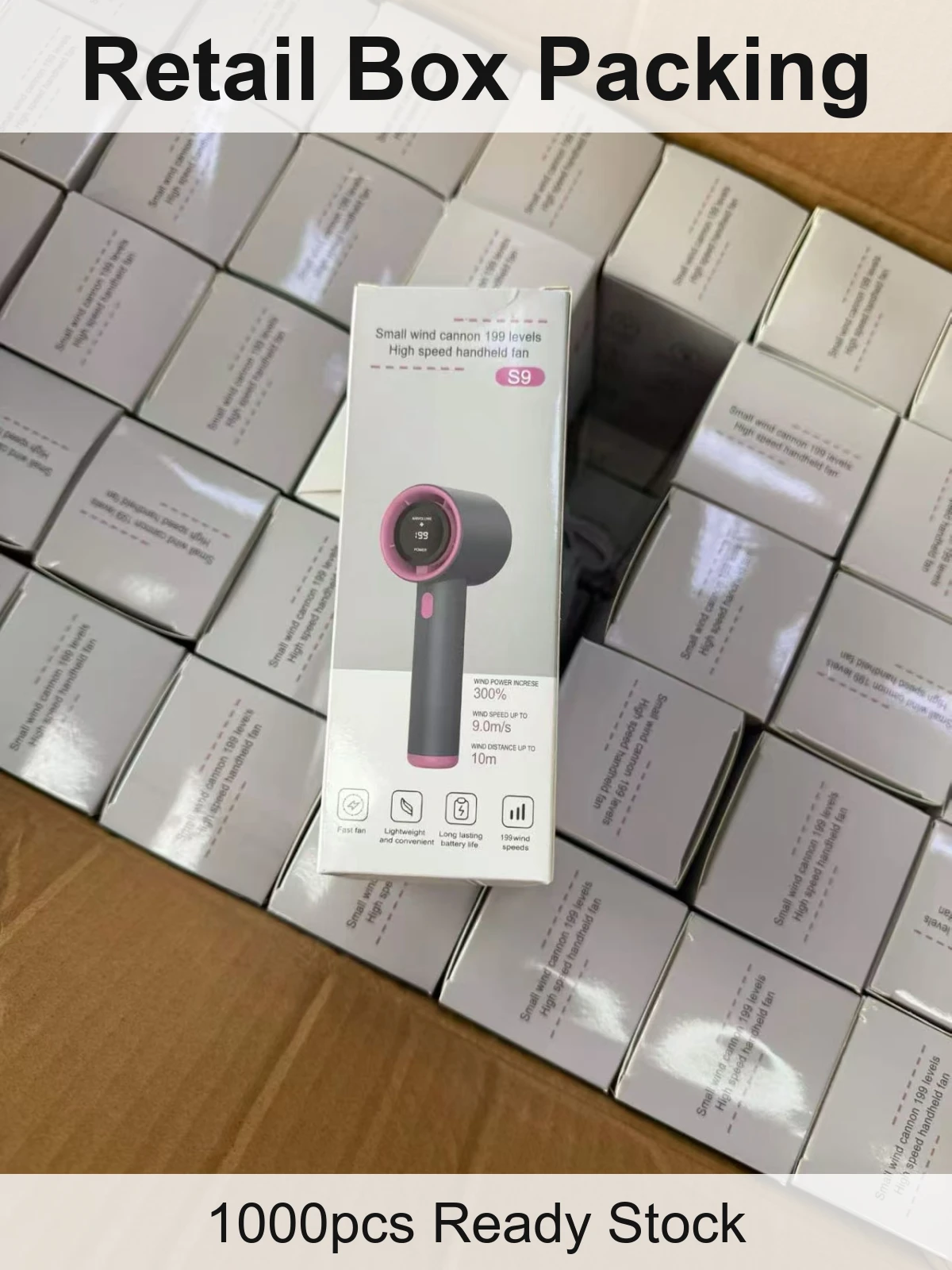 迷你手持风扇 折叠手柄可立桌面 大风力低噪音 粉黑双色 1000个