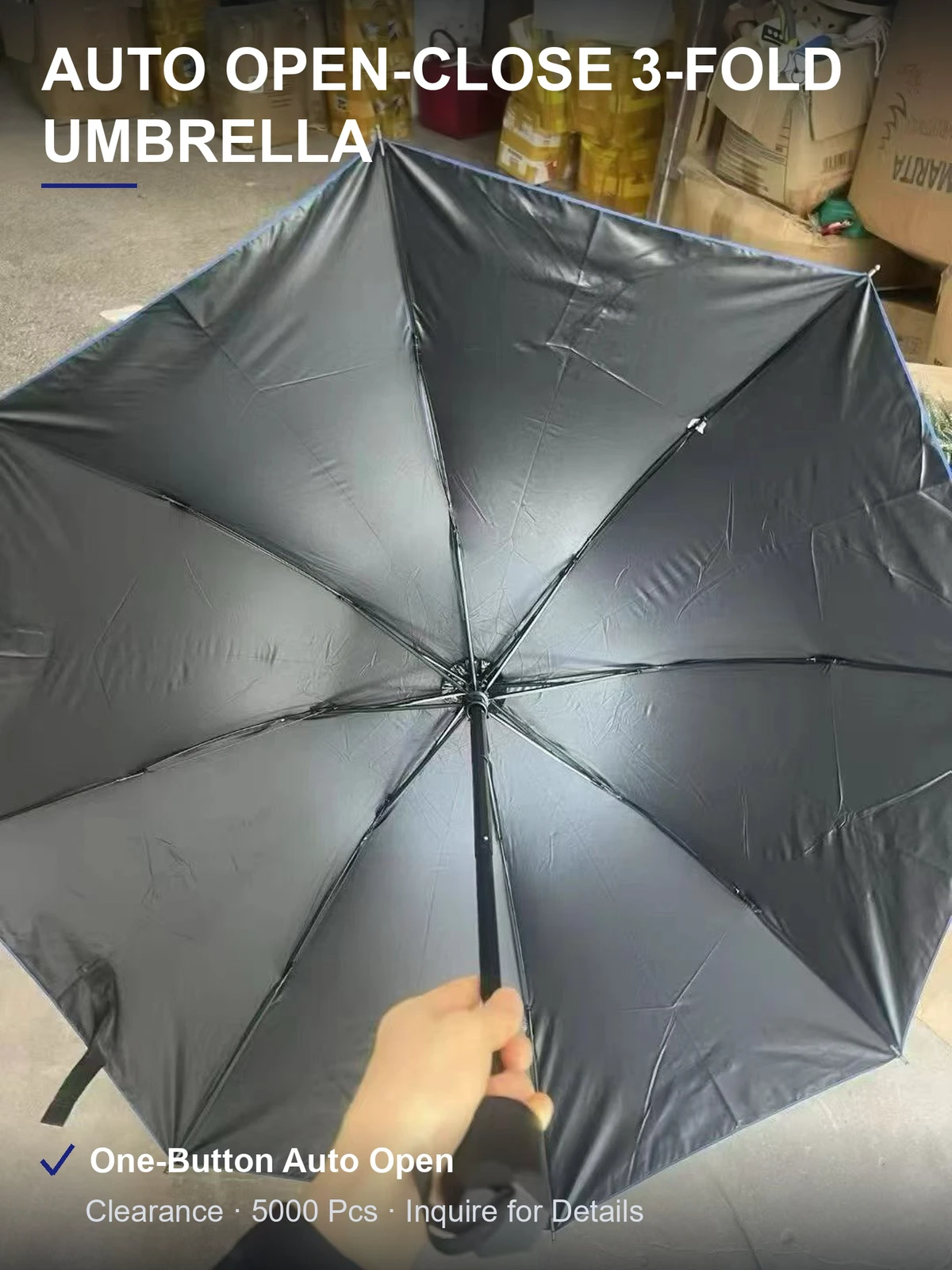 三折自动开收雨伞 黑胶防晒玻纤伞骨 一键开收 5000个现货清仓