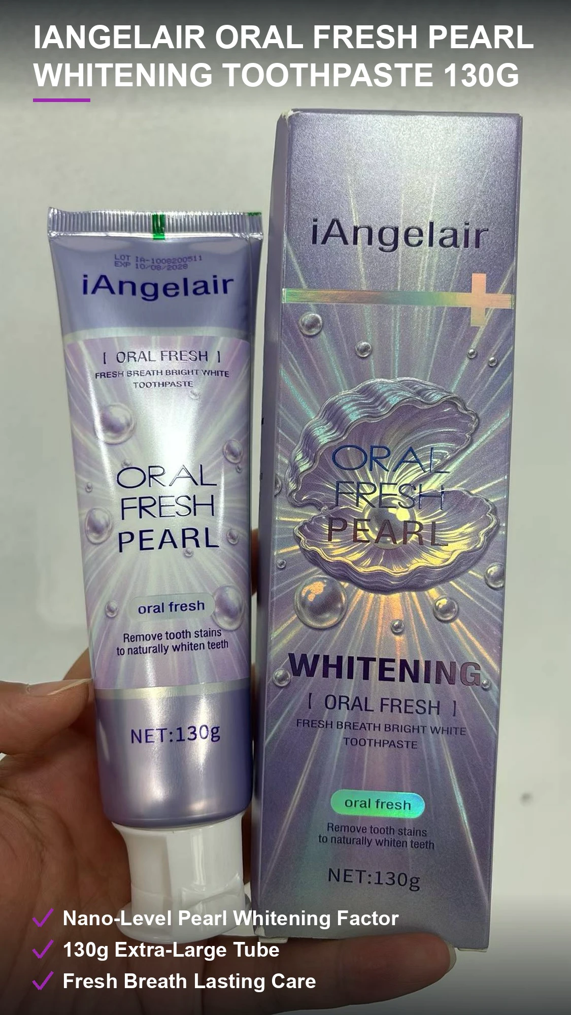iAngelAir珍珠美白牙膏130g 微米级珍珠因子温和亮白 镭射包装 混批