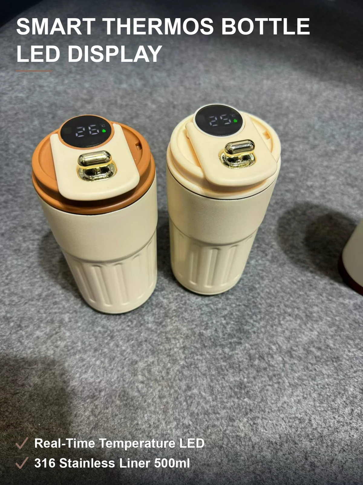 LED数显保温水杯 触控显温 316不锈钢内胆 500ml 现货可印logo