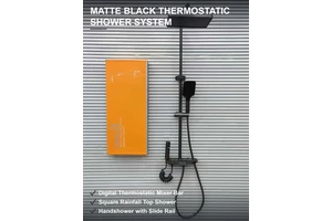 黑色哑光恒温花洒淋浴套装 方形顶喷大雨感 数字温显 全铜阀体