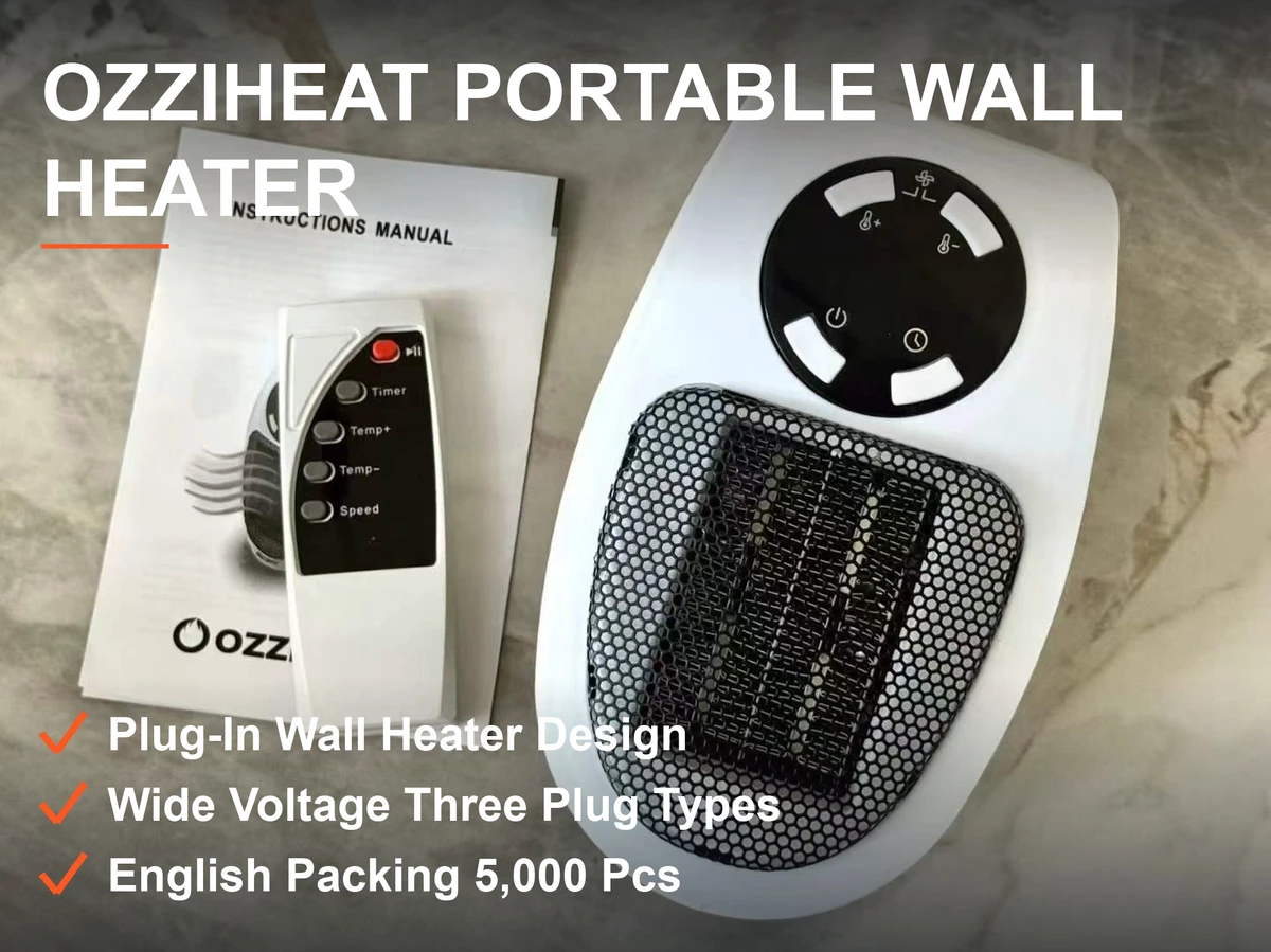 OZZIHEAT便携暖风机 插墙即用宽电压多接口 数显控温 5000个原箱整批