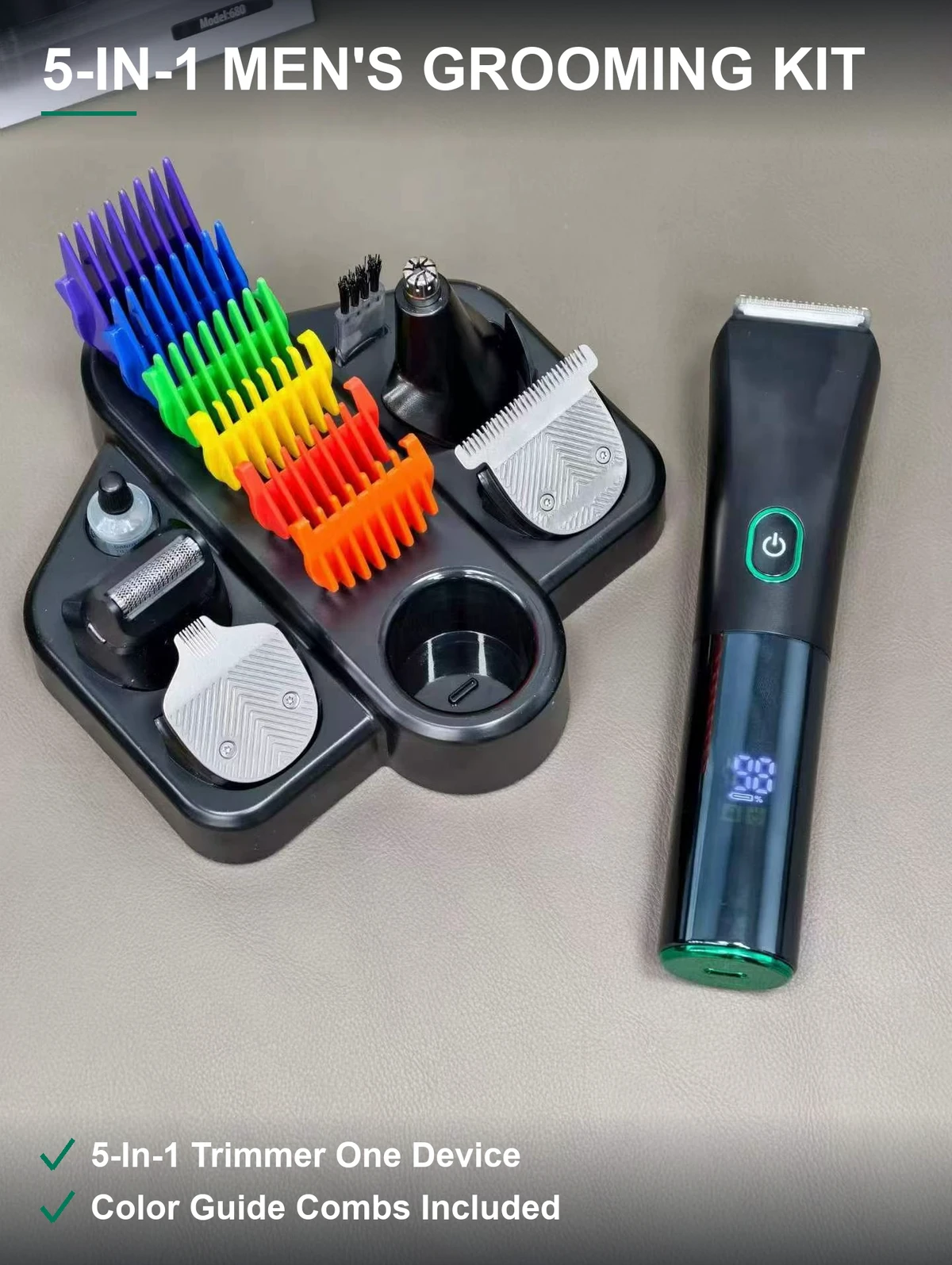五合一男士理发器套装 多彩定位梳 USB-C充电 配收纳底座 1500套原箱