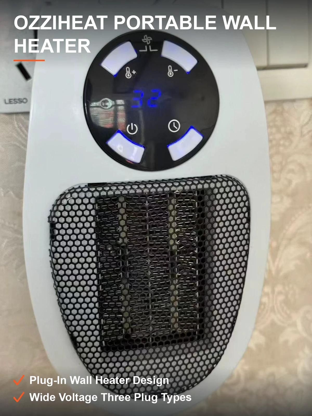 OZZIHEAT便携暖风机 插墙即用宽电压多接口 数显控温 5000个原箱整批