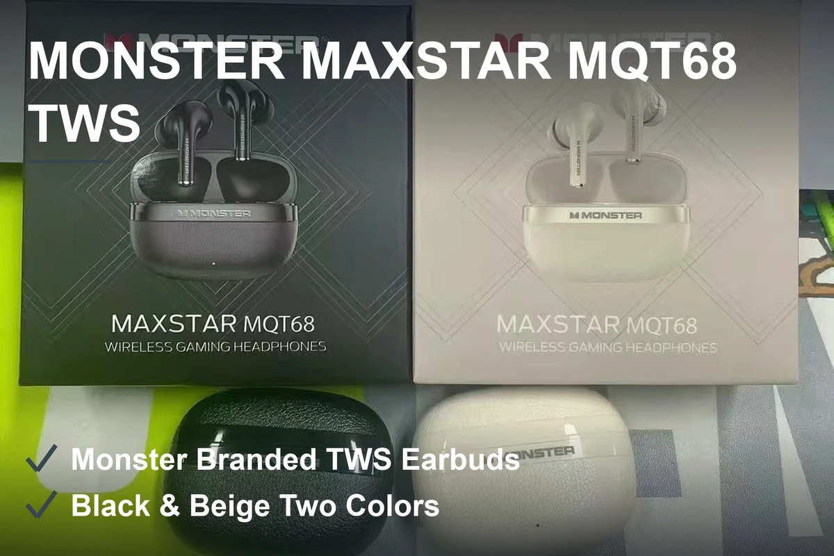 魔声MAXSTAR MQT68真无线耳机 皮纹充电仓 黑米白两色 20000个整批现货