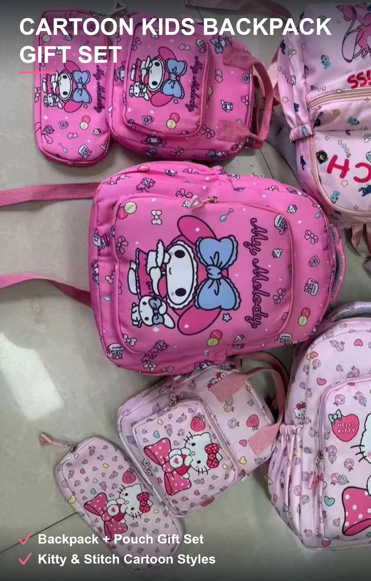 卡通儿童背包套装 凯蒂猫史迪奇款 背包零钱包成套 幼儿园书包现货