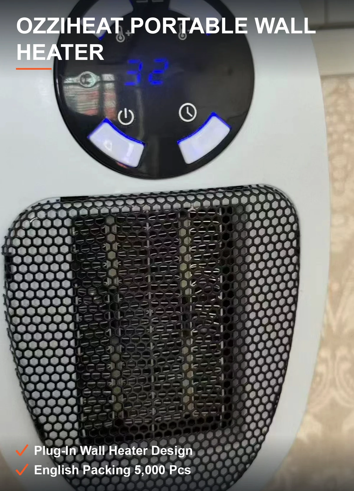 OZZIHEAT便携暖风机 插墙即用宽电压多接口 数显控温 5000个原箱整批