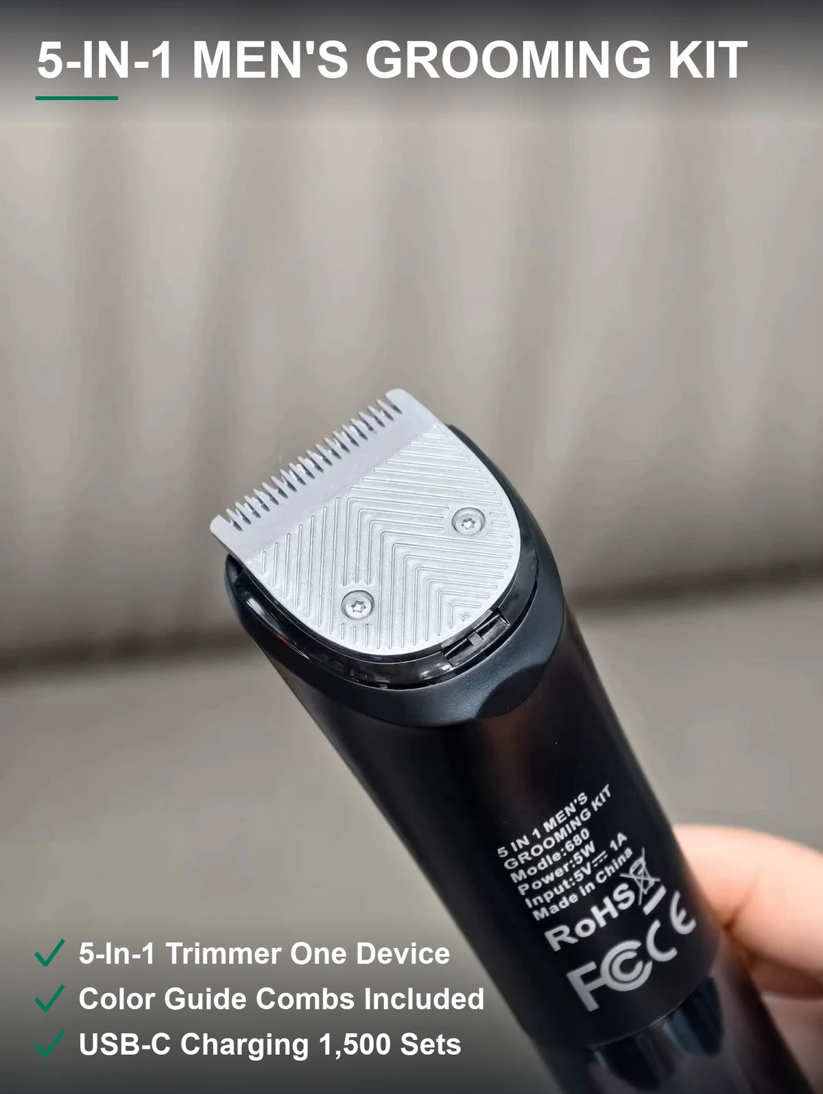 五合一男士理发器套装 多彩定位梳 USB-C充电 配收纳底座 1500套原箱