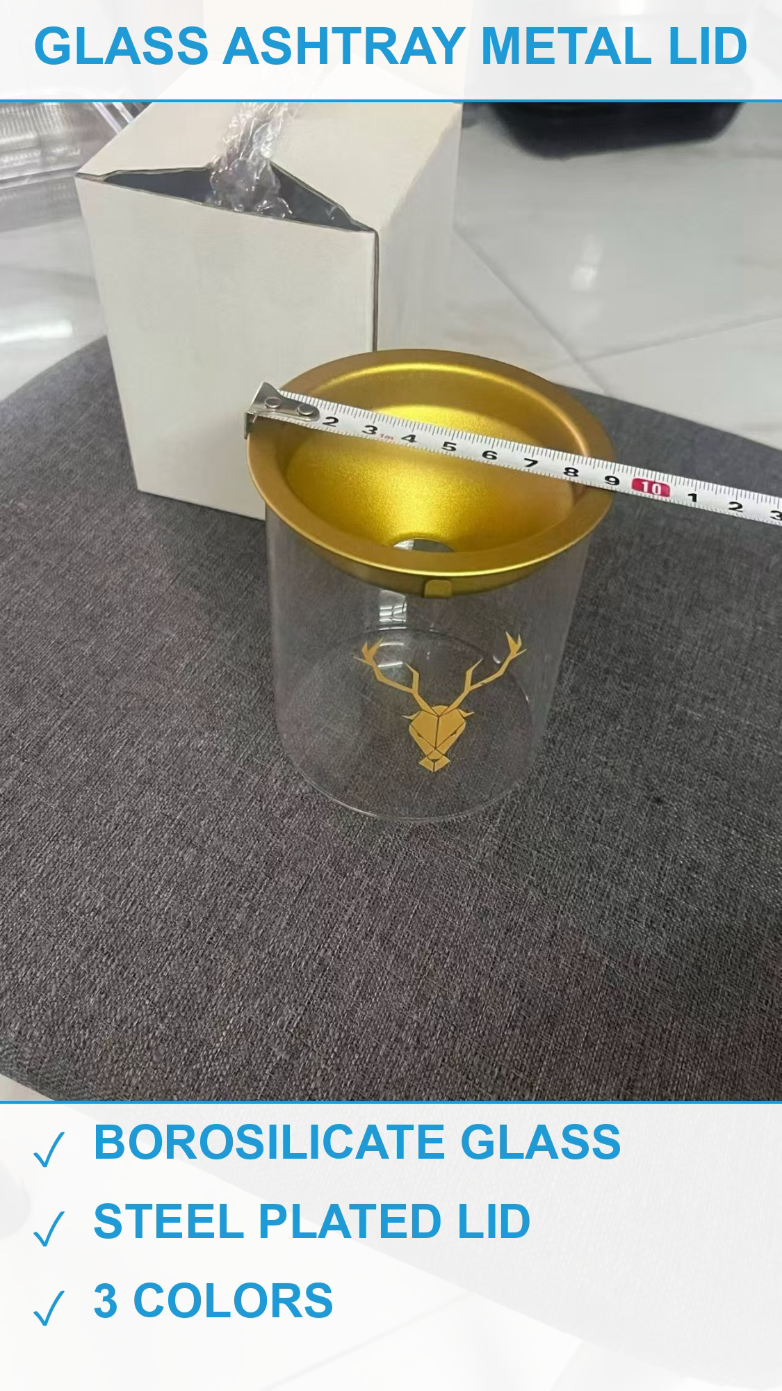玻璃烟灰缸4000个 鹿纹三色款 现货清仓批发